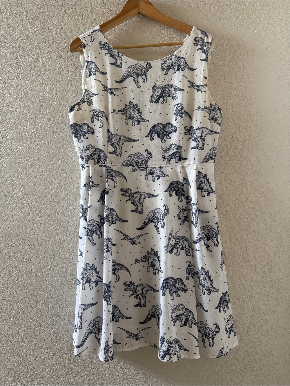 Sleeveless White Dinosaur Print Dress